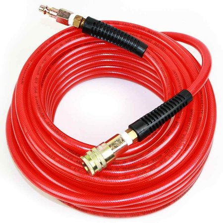 INTERSTATE PNEUMATICS 1/4 Inch 50 feet Red Translucent PVC Hose Kit with 1/4 Inch Steel Coupler and Plug HA04-050H44